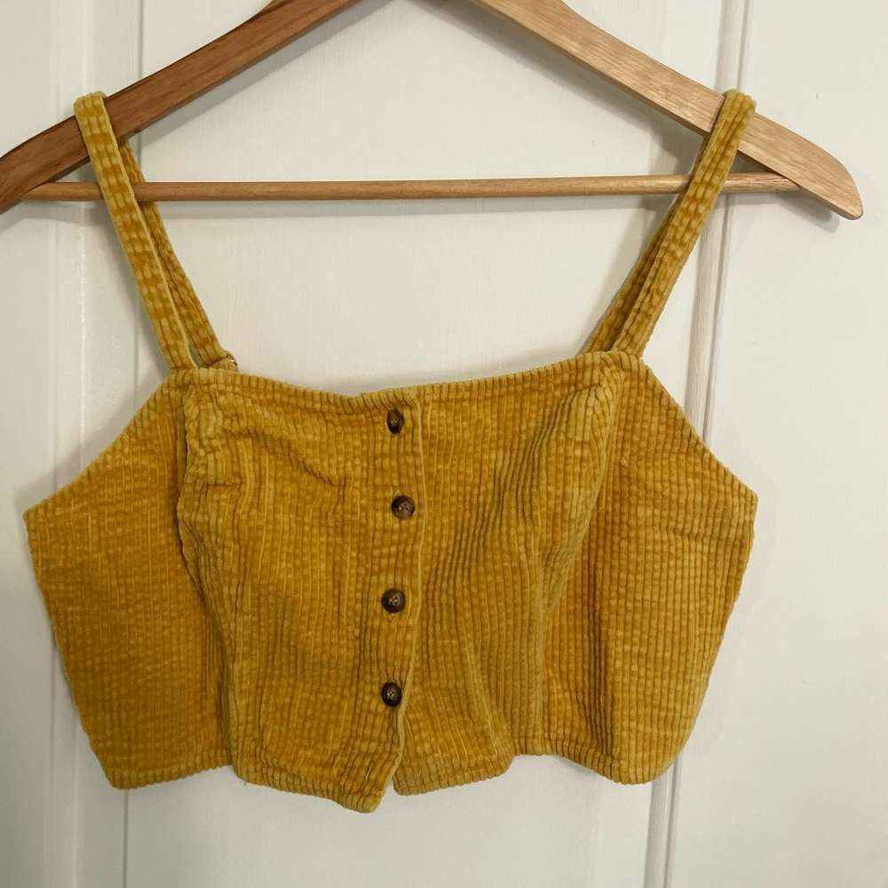 Kendall and Kylie || Yellow Corduroy Button-Up Crop Top